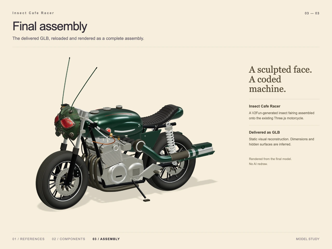Insect Cafe Racer 3D Workflow with GPT-6 Astra and V2Fun - final 3D result