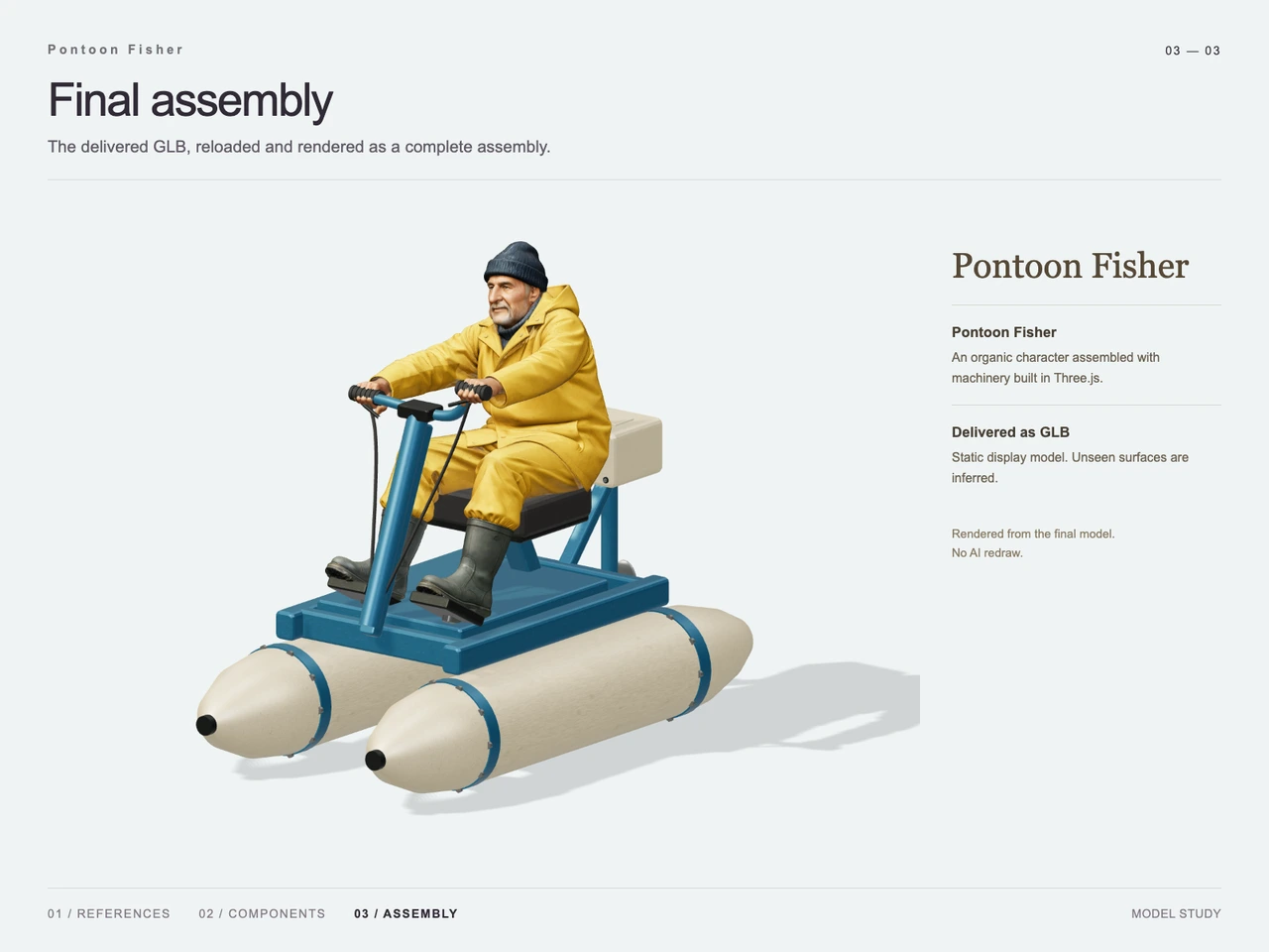 Pontoon Fisher: A Hybrid 3D Workflow with GPT-6 Astra and V2Fun - final 3D result