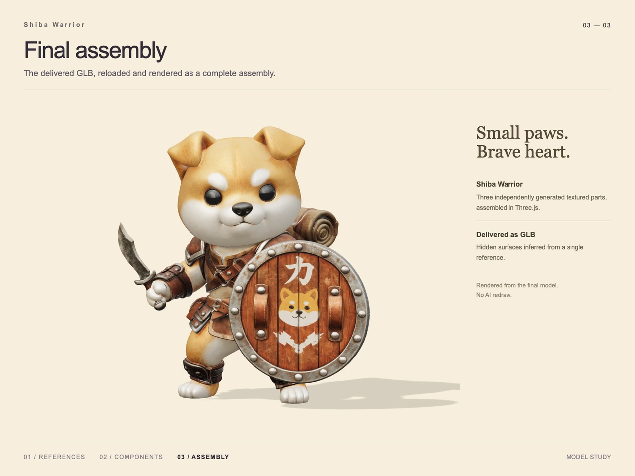 Shiba Warrior 3D Workflow with GPT-6 Astra and V2Fun - final 3D result